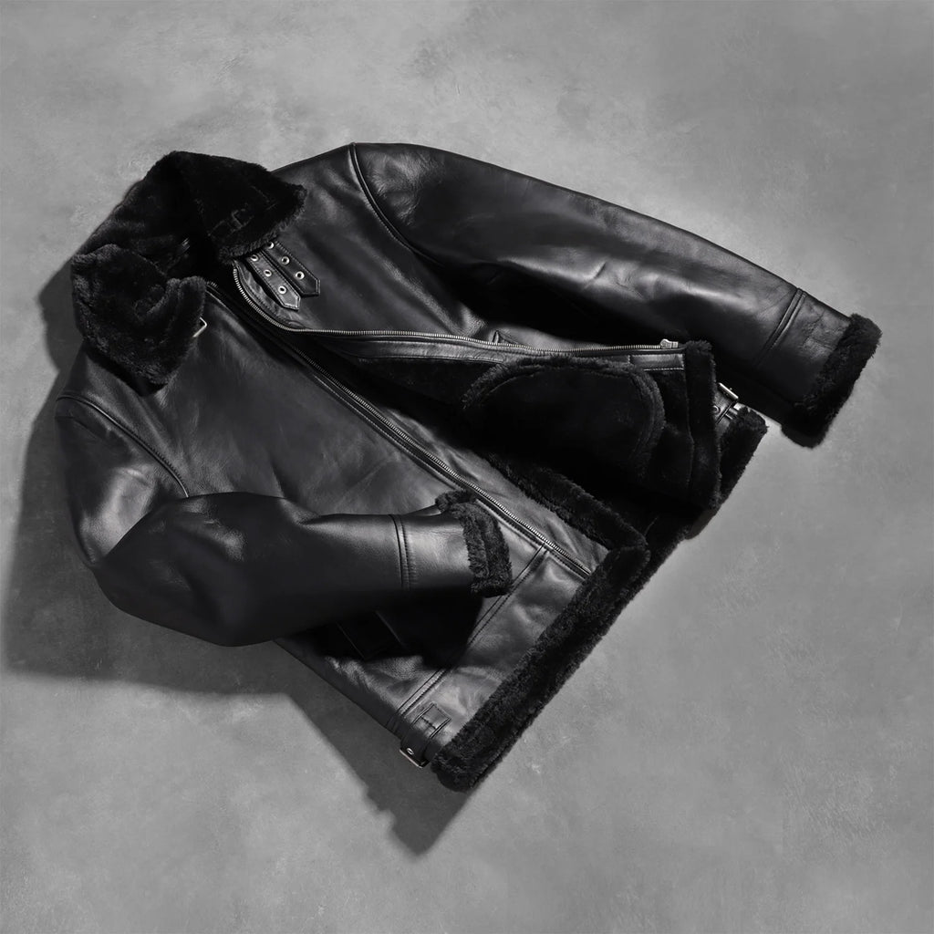 Francis B-3 Black Sheepskin Leather Bomber Jacket – Faux Shearling Lined