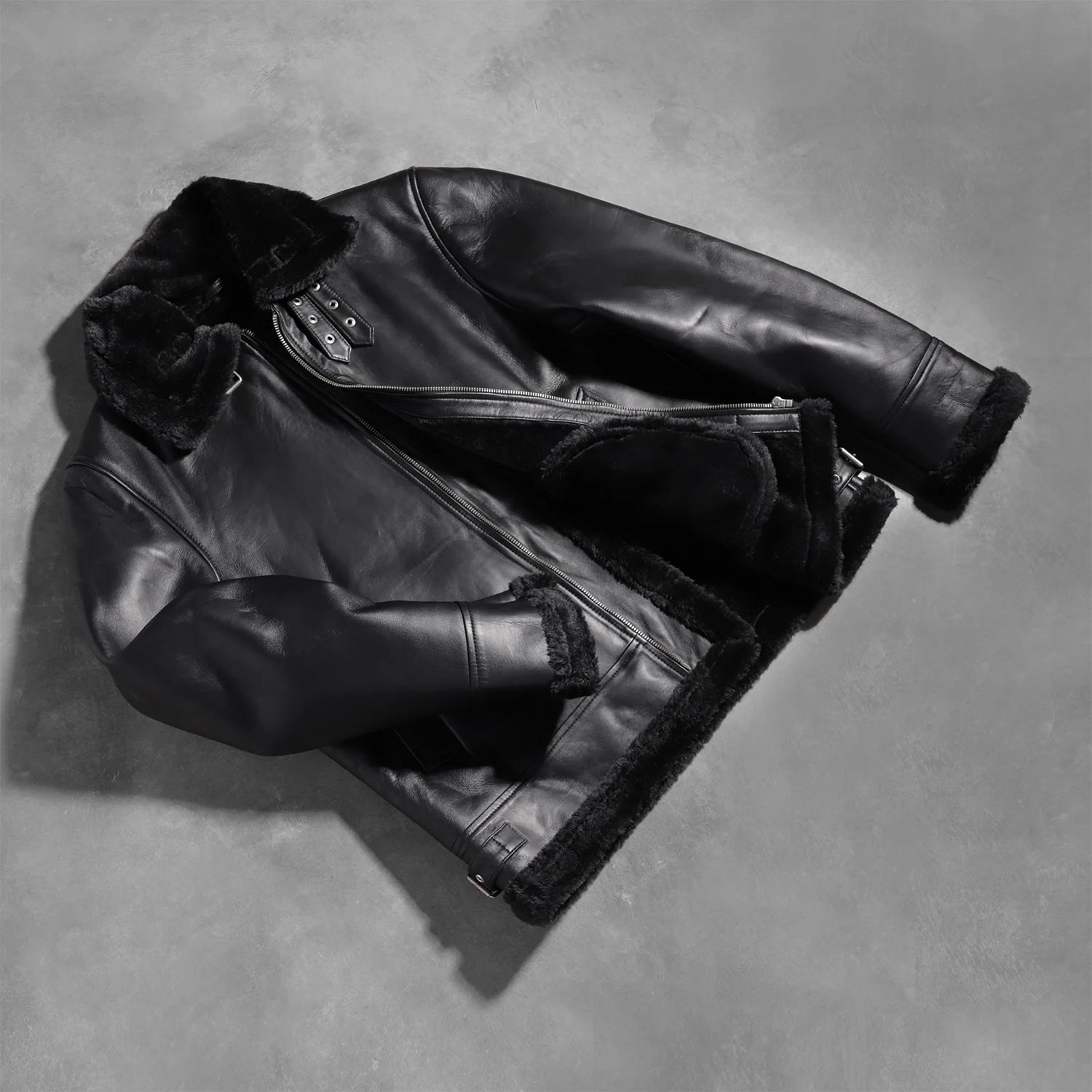 Francis B-3 Black Sheepskin Leather Bomber Jacket – Faux Shearling Lined