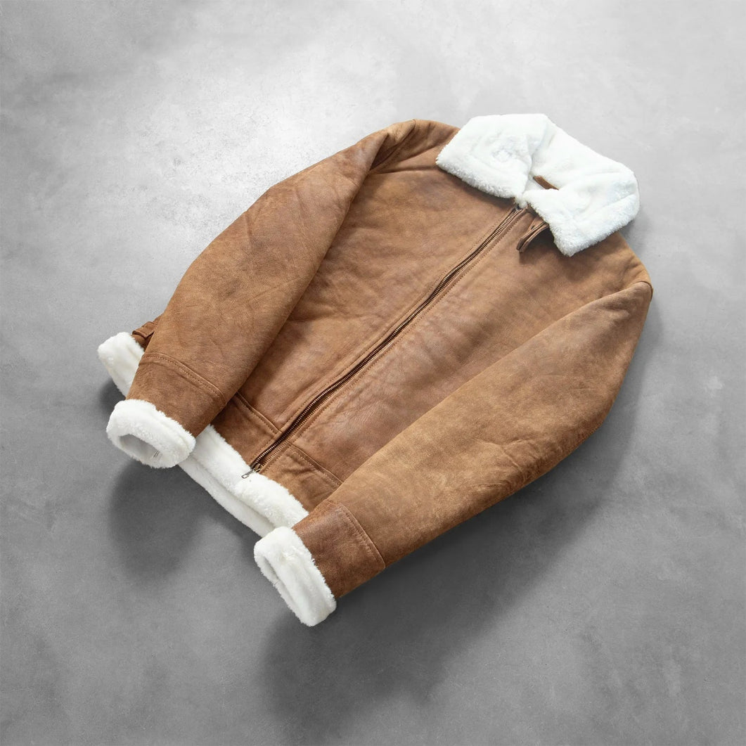 Francis B-3 Distressed Brown Leather Bomber – Classic Shearling Flight Jacket