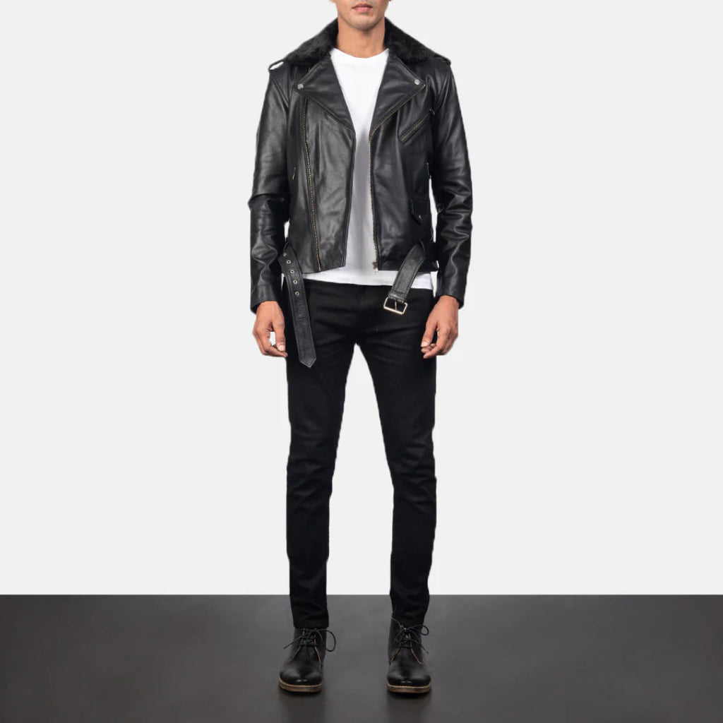 Furton Black Leather Moto Jacket – Timeless Biker Look for Men