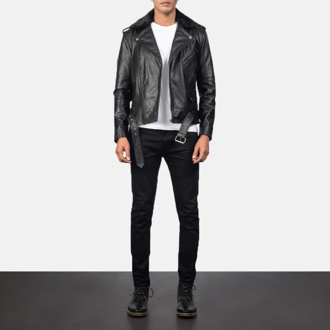 Furton Black Leather Moto Jacket – Timeless Biker Look for Men