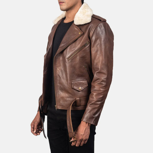 - Men’s Brown Leather Biker Jacket – Furton Motorcycle Outerwear