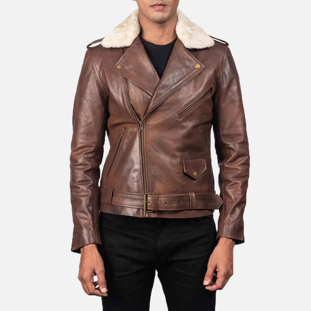 - Men’s Brown Leather Biker Jacket – Furton Motorcycle Outerwear