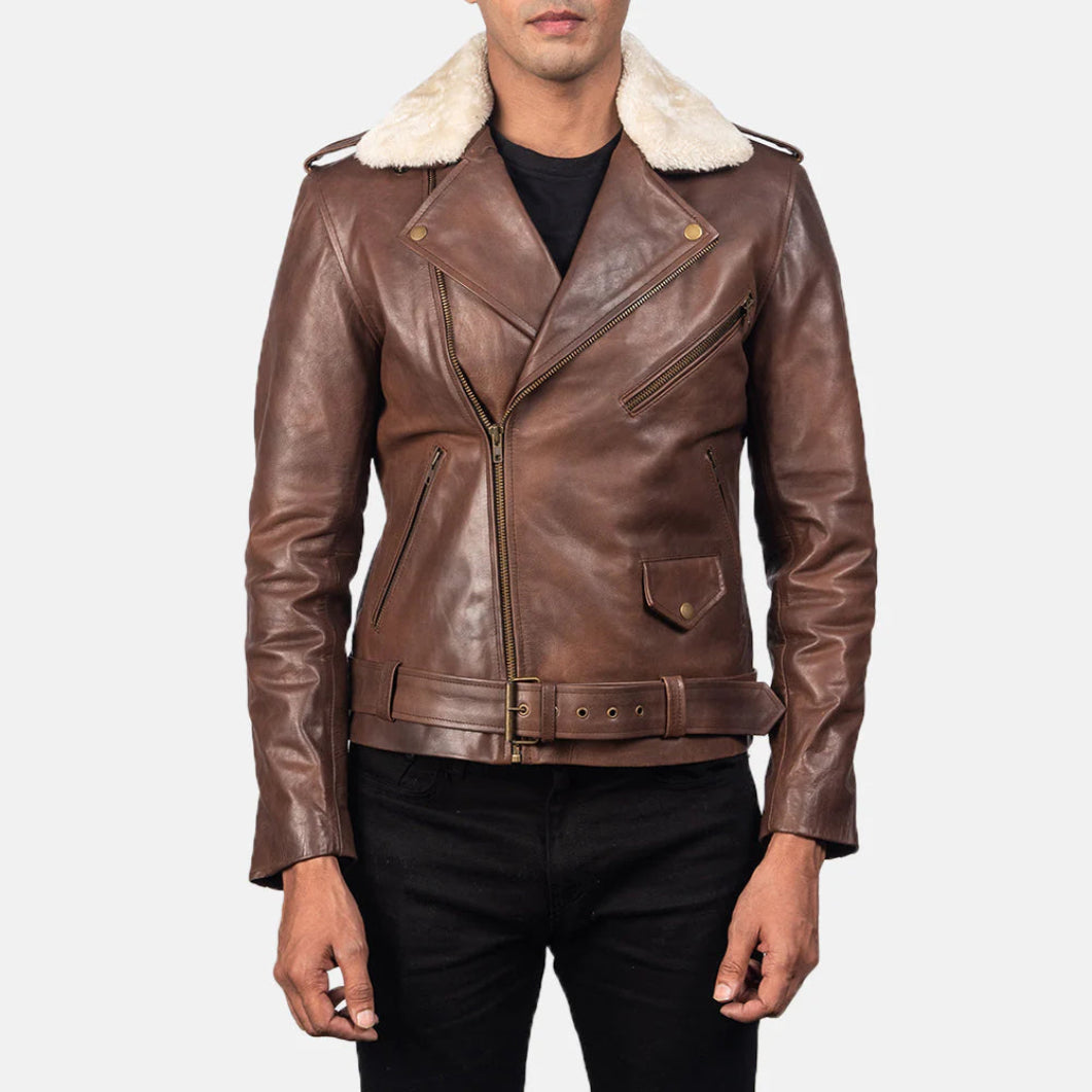 - Men’s Brown Leather Biker Jacket – Furton Motorcycle Outerwear