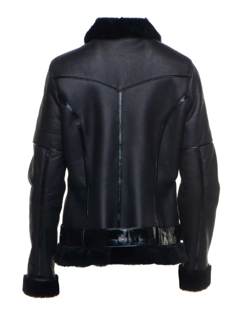 Tasha’s Black Sheepskin Jacket – Shearling-Lined B-3 Bomber Outerwear