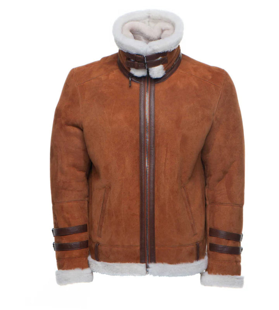 Men’s Tan Suede B3 Bomber Jacket – Hagan’s Shearling Aviator Style