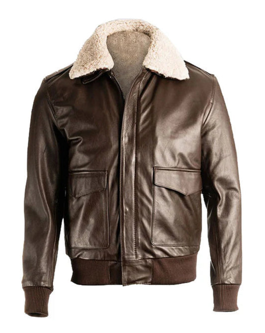 Brown Pilot Bomber Jacket – Shearling-Lined Military Style for Men