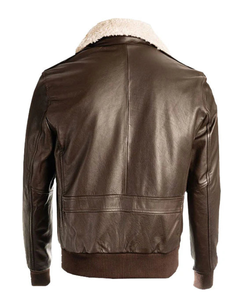 Brown Pilot Bomber Jacket – Shearling-Lined Military Style for Men