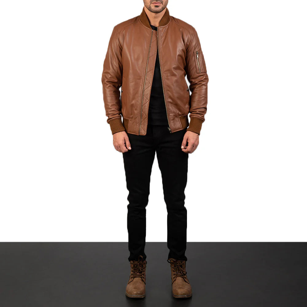 Bomia MA-1 Brown Bomber Jacket – Stylish Real Leather Men’s Jacket
