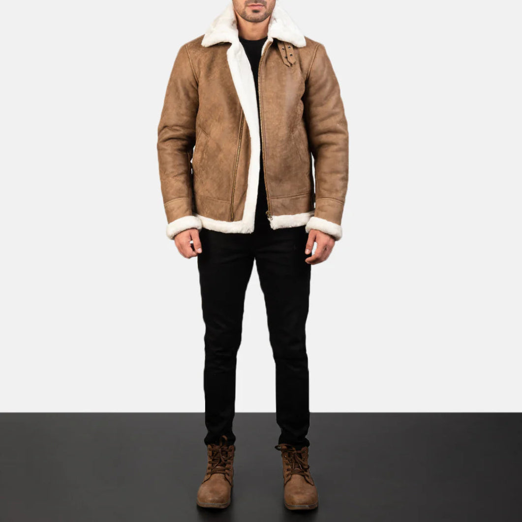 Francis B-3 Distressed Brown Leather Bomber – Classic Shearling Flight Jacket