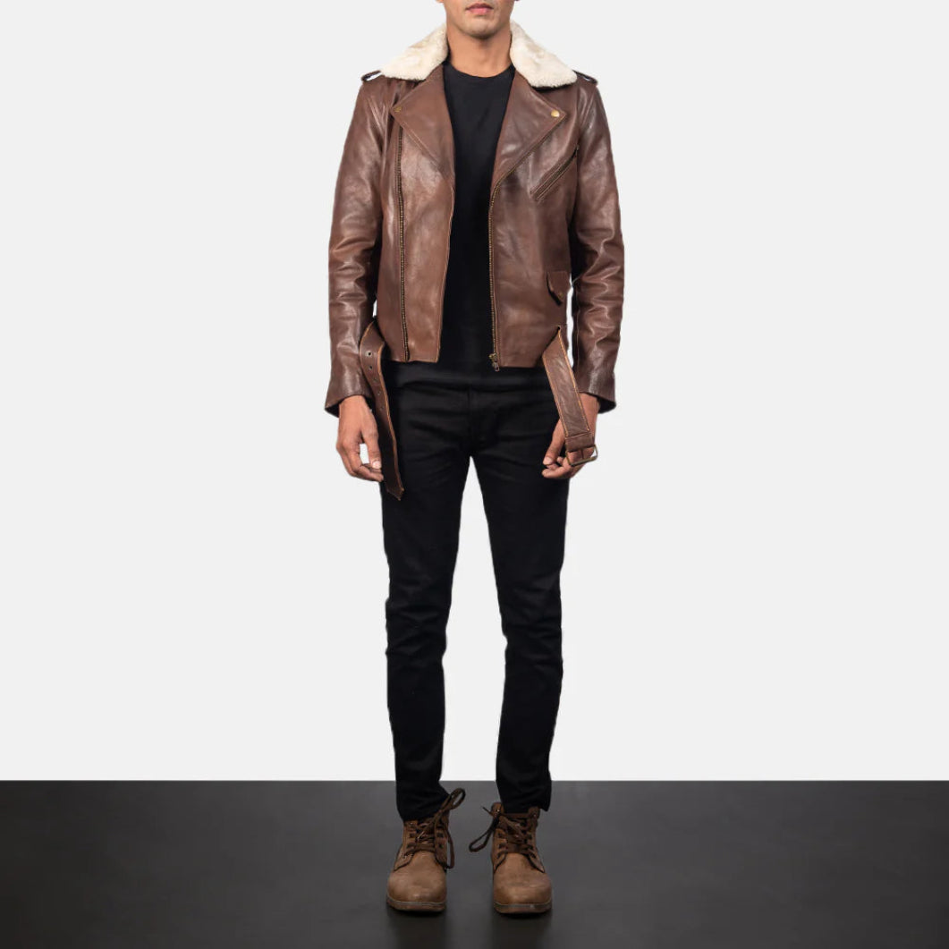 - Men’s Brown Leather Biker Jacket – Furton Motorcycle Outerwear