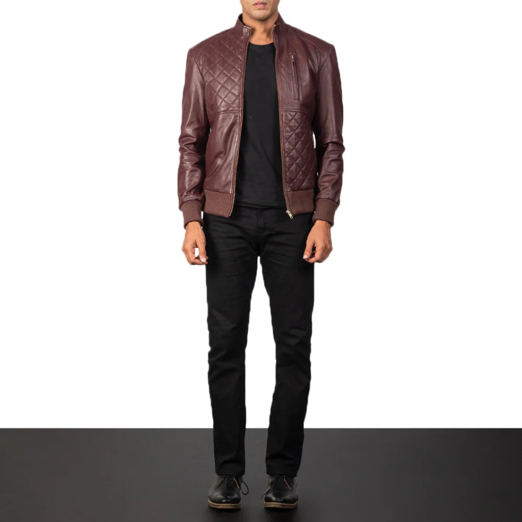 Moda Maroon Bomber Jacket – Classic Fit in Real Leather for Men