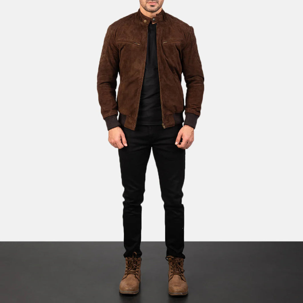 Sven Mocha Suede Leather Bomber Jacket for Men – Classic Military Style Outerwear