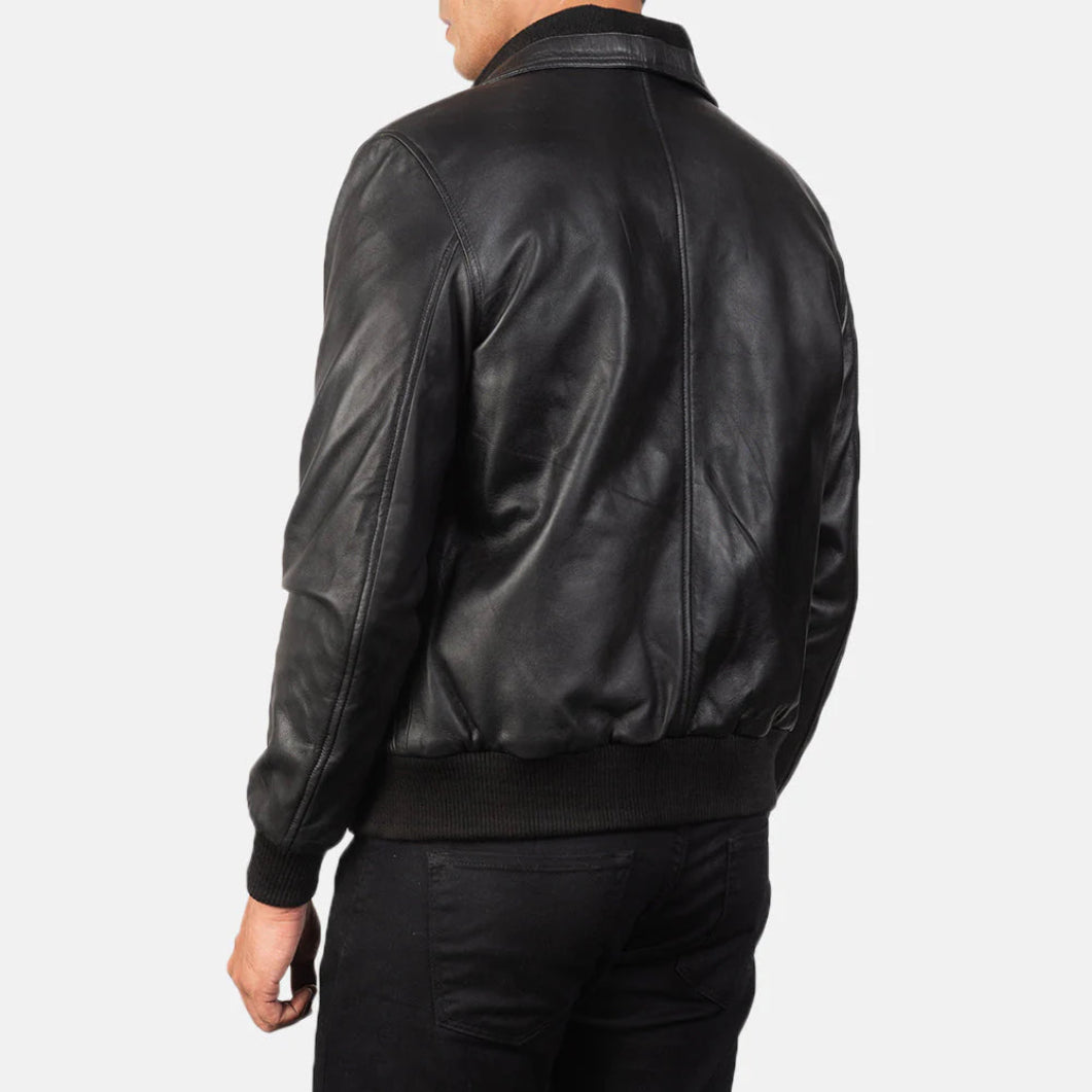 Stylish Black Leather Bomber Jacket for Men – Air Rolf Collection