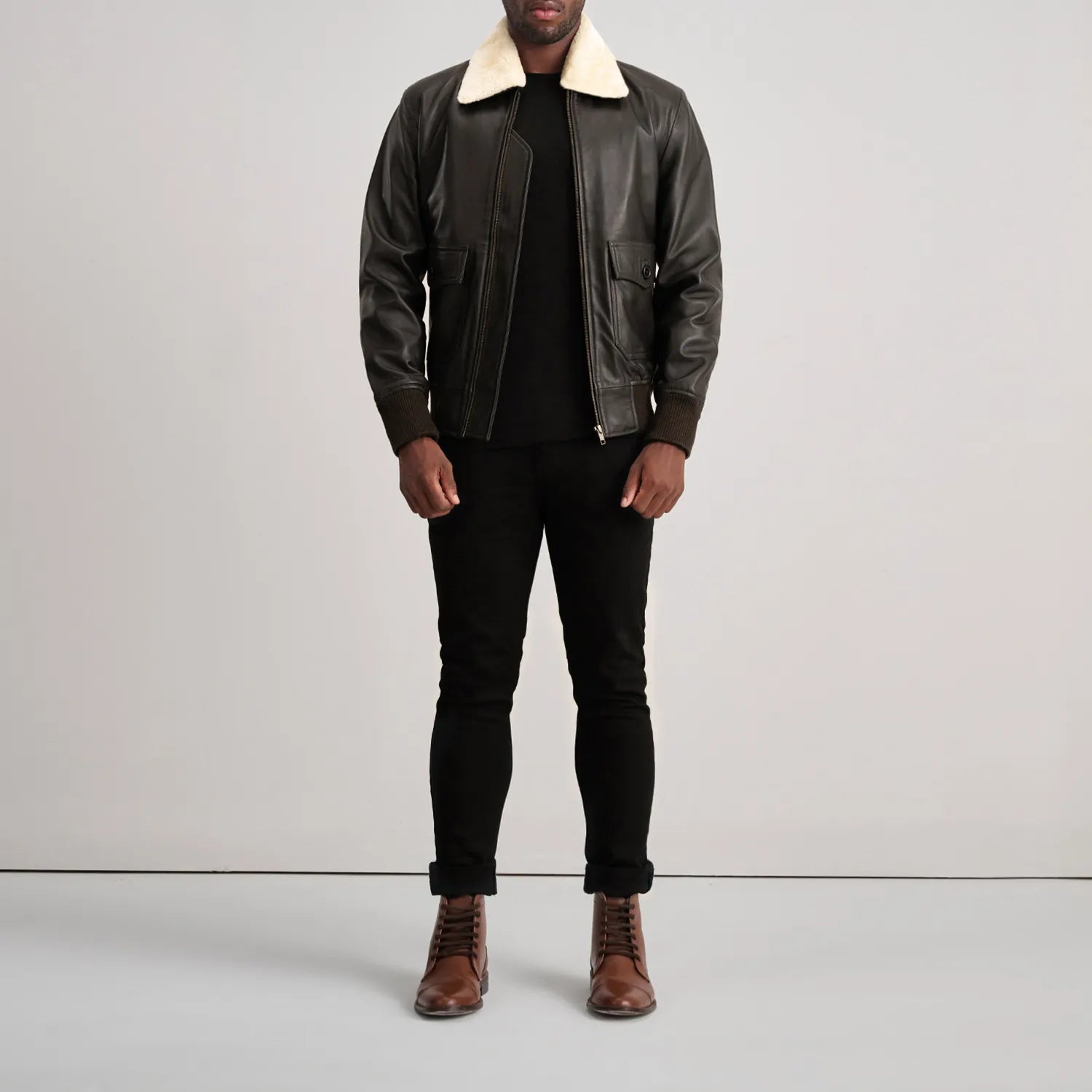 Airin G-1 Leather Bomber Jacket – Brown & Cream Classic for Men