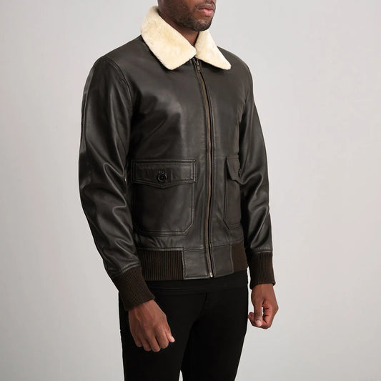 Airin G-1 Leather Bomber Jacket – Brown & Cream Classic for Men