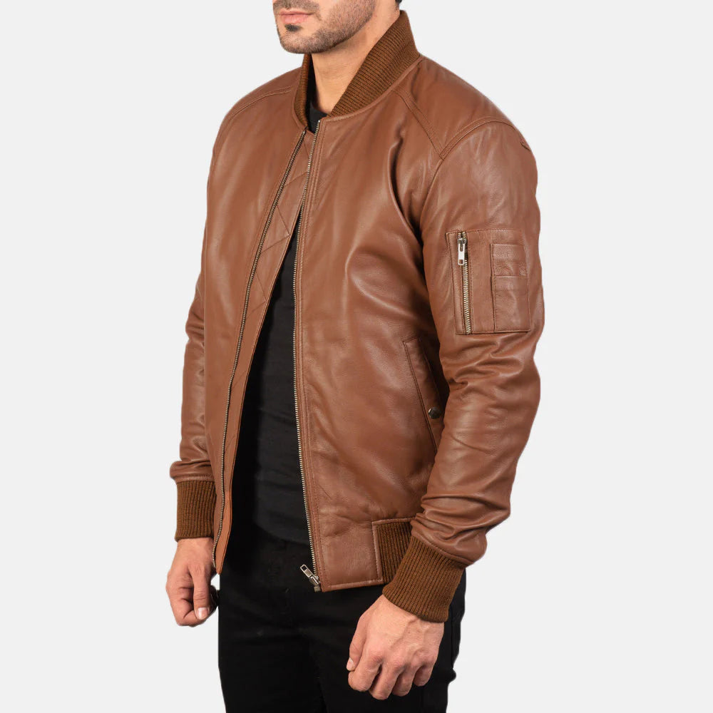 Bomia MA-1 Brown Bomber Jacket – Stylish Real Leather Men’s Jacket
