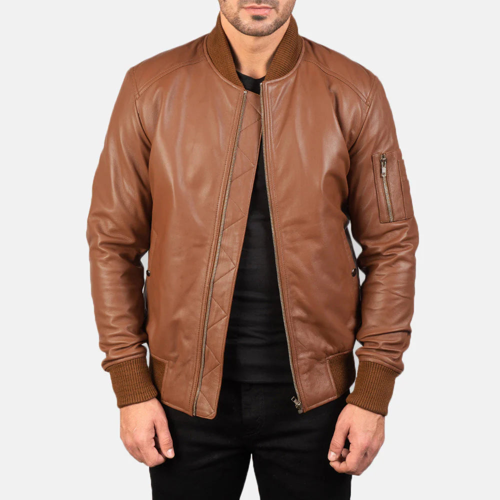 Bomia MA-1 Brown Bomber Jacket – Stylish Real Leather Men’s Jacket