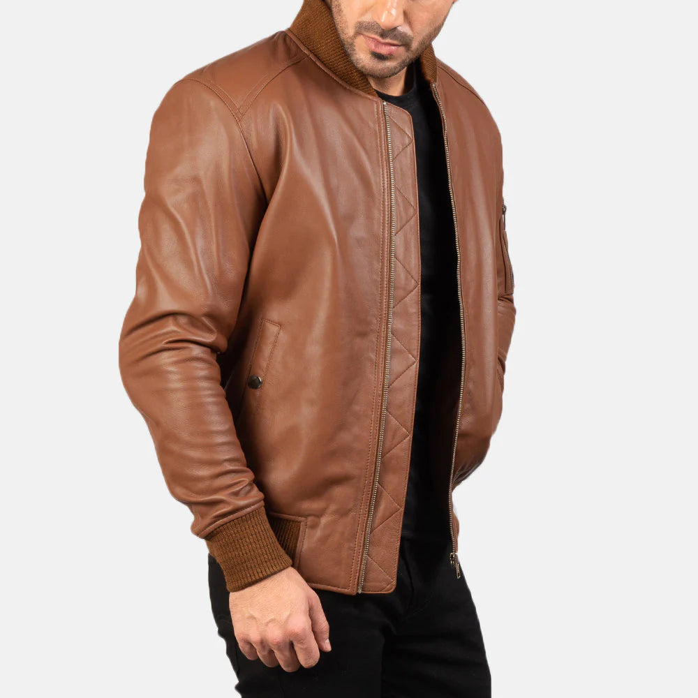 Bomia MA-1 Brown Bomber Jacket – Stylish Real Leather Men’s Jacket