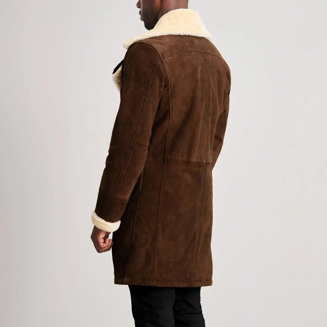 Brown Suede Shearling Coat for Men – Charles Double-Breasted Leather Outerwear