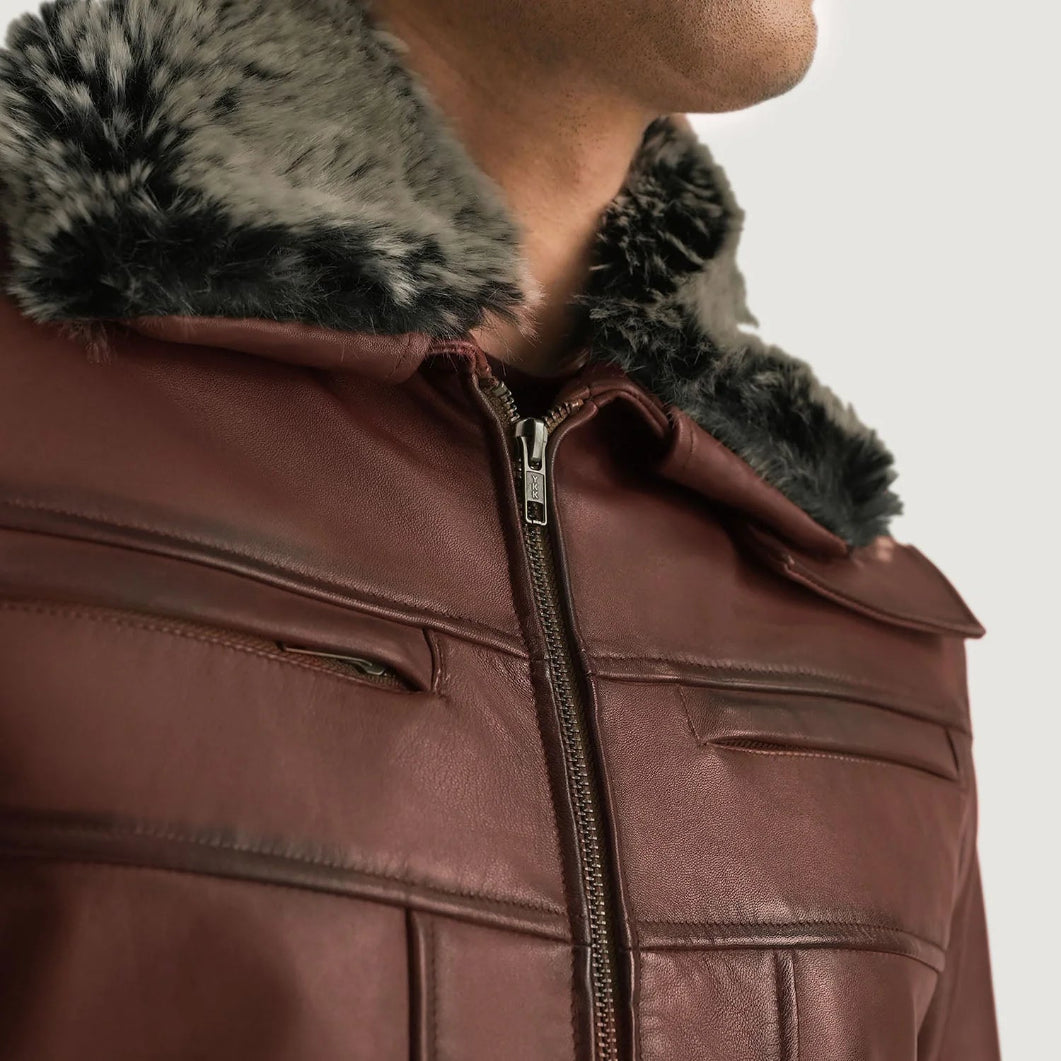 Fur Collar Brown Leather Jacket – Evan Hart Sheepskin Outerwear for Men