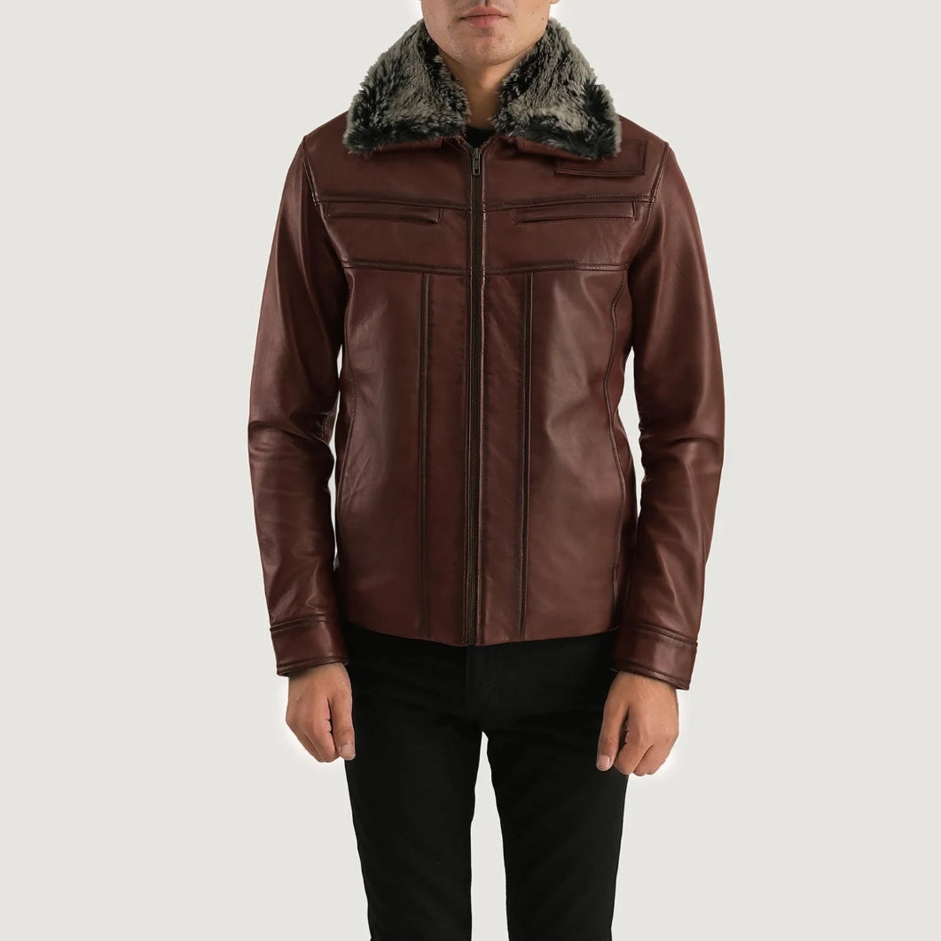 Fur Collar Brown Leather Jacket – Evan Hart Sheepskin Outerwear for Men