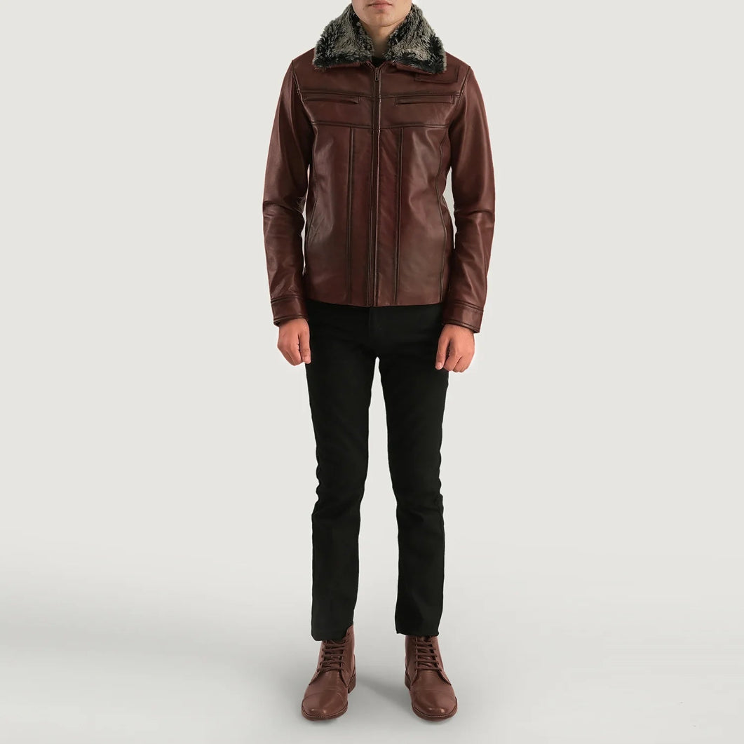 Fur Collar Brown Leather Jacket – Evan Hart Sheepskin Outerwear for Men