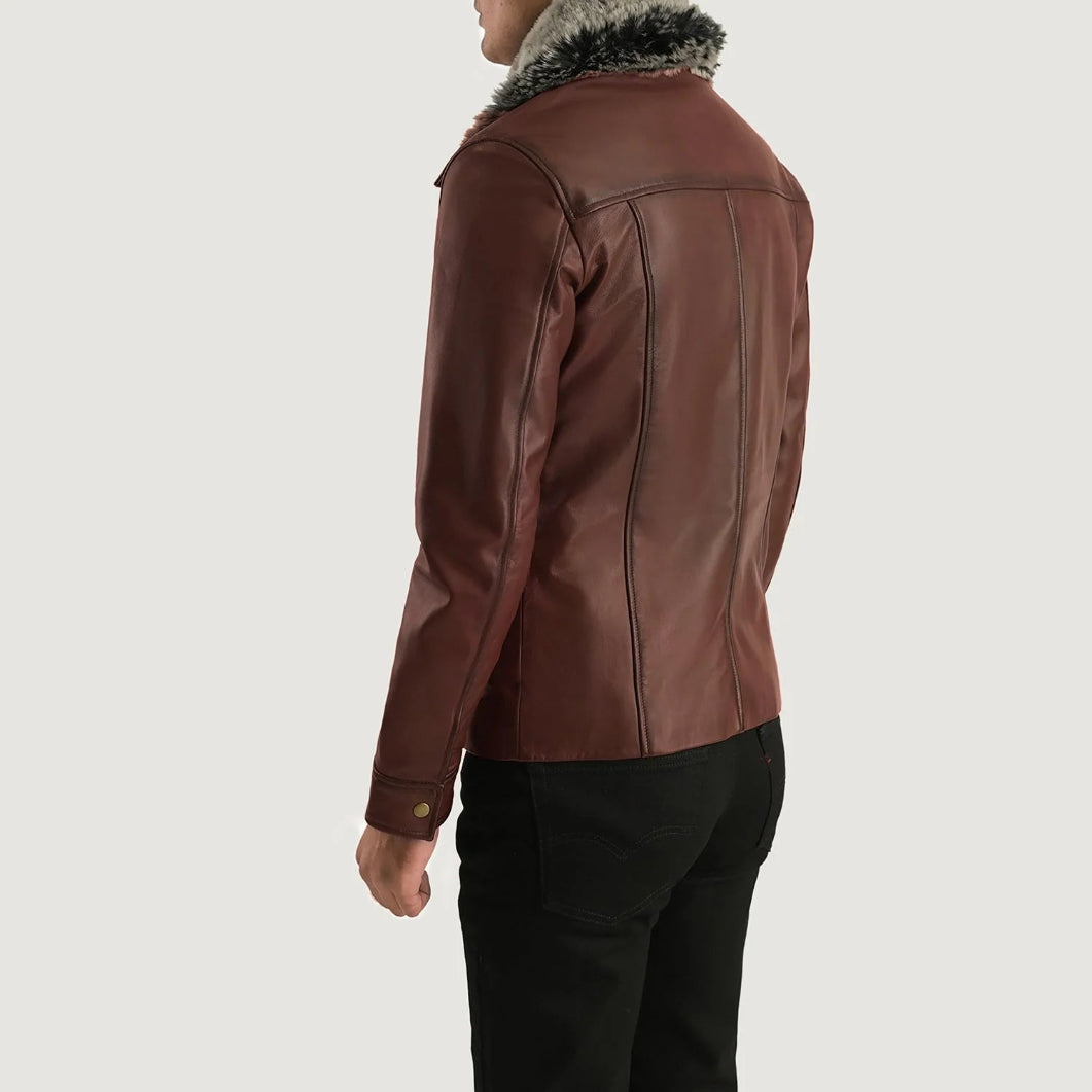 Fur Collar Brown Leather Jacket – Evan Hart Sheepskin Outerwear for Men