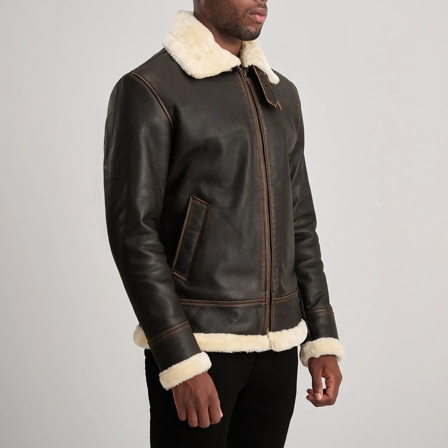 Brown Shearling Leather Bomber Jacket  Stylish Men’s Outerwear