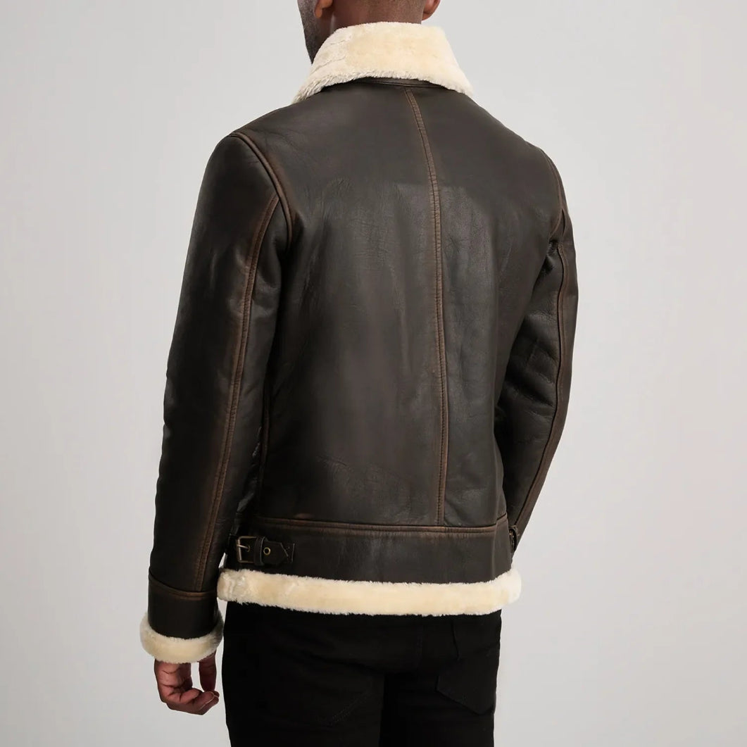 Brown Shearling Leather Bomber Jacket  Stylish Men’s Outerwear