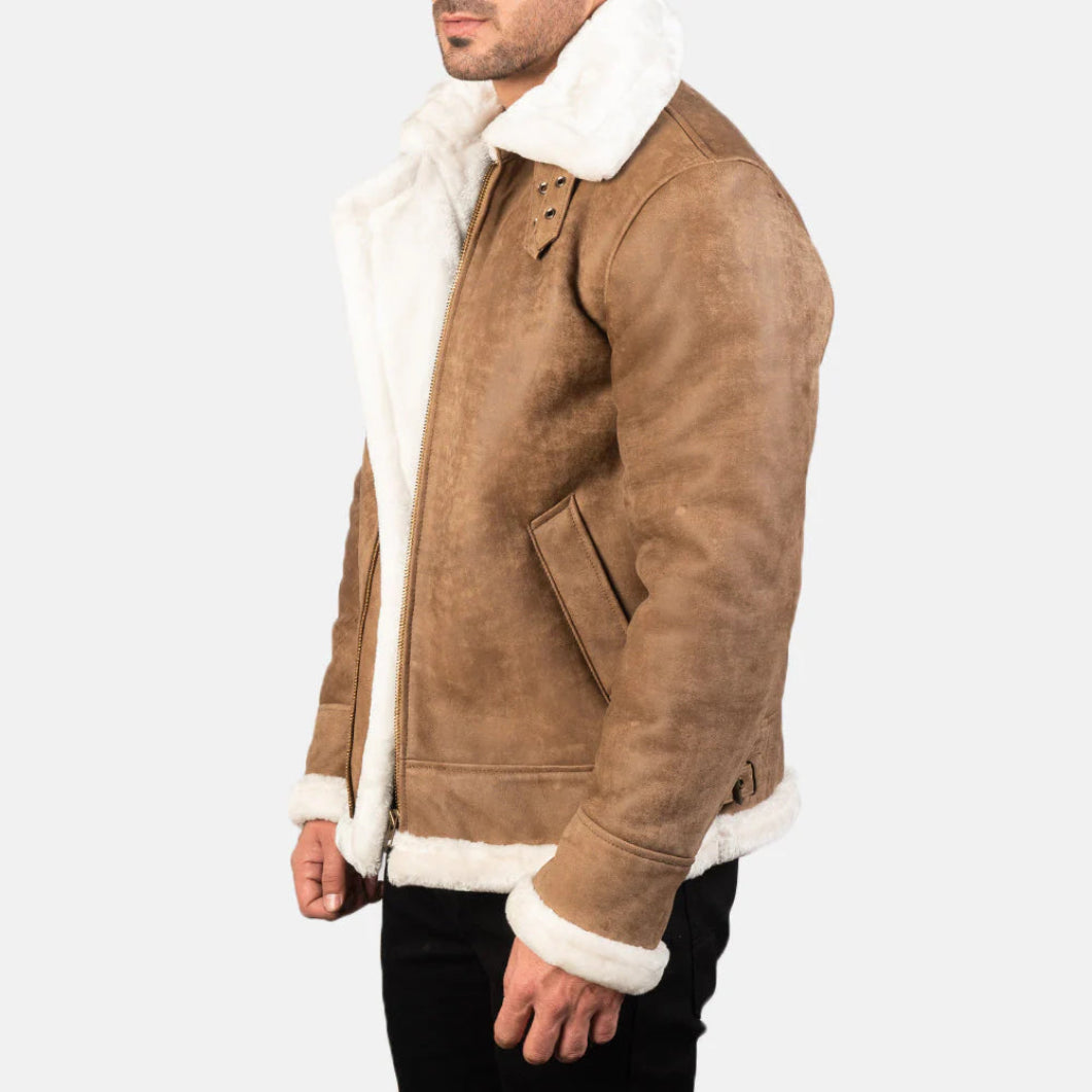 Francis B-3 Distressed Brown Leather Bomber – Classic Shearling Flight Jacket