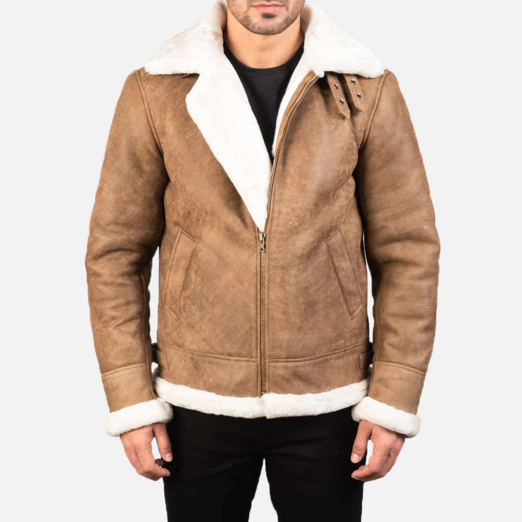 Francis B-3 Distressed Brown Leather Bomber – Classic Shearling Flight Jacket
