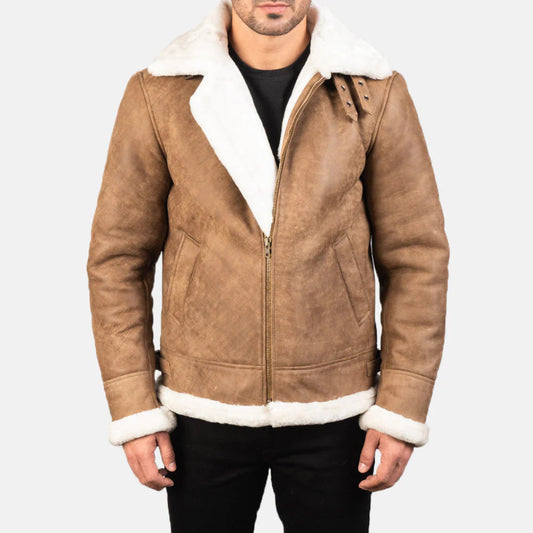 Francis B-3 Distressed Brown Leather Bomber – Classic Shearling Flight Jacket