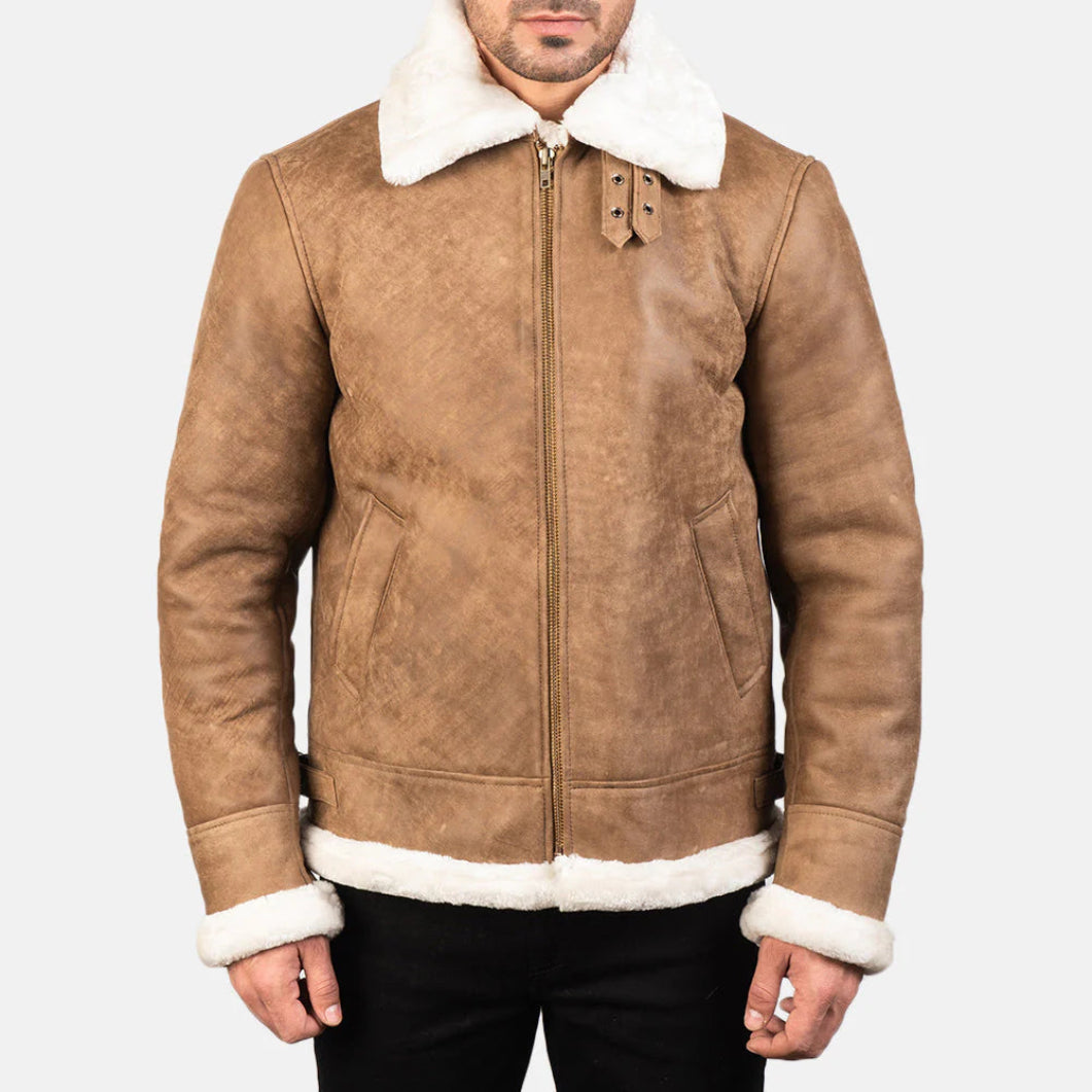 Francis B-3 Distressed Brown Leather Bomber – Classic Shearling Flight Jacket