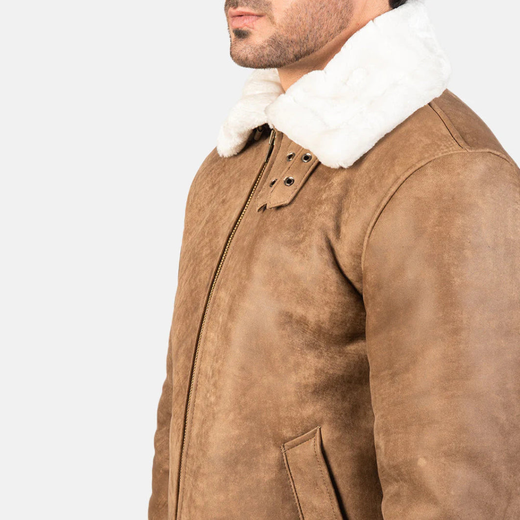 Francis B-3 Distressed Brown Leather Bomber – Classic Shearling Flight Jacket