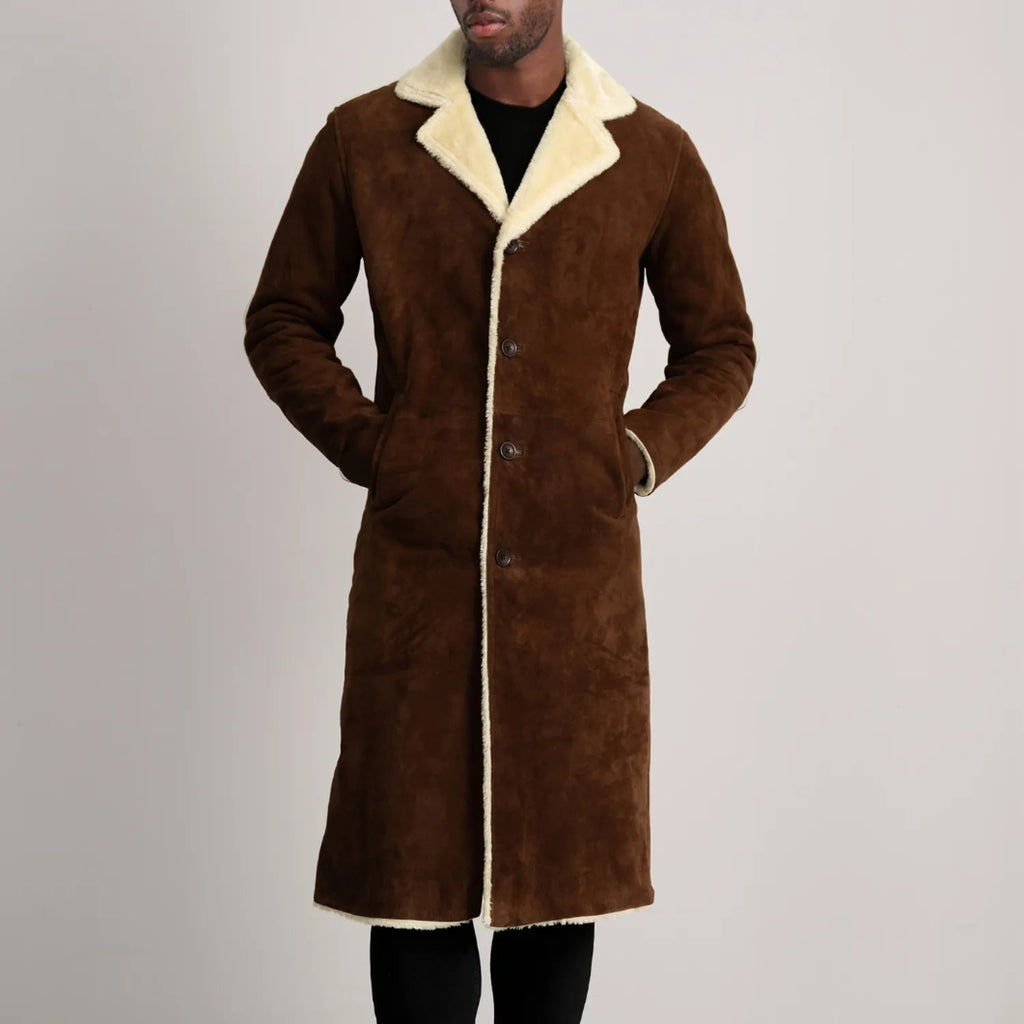 Brown Suede Shearling Coat for Men – Kolby Long Winter Outerwear