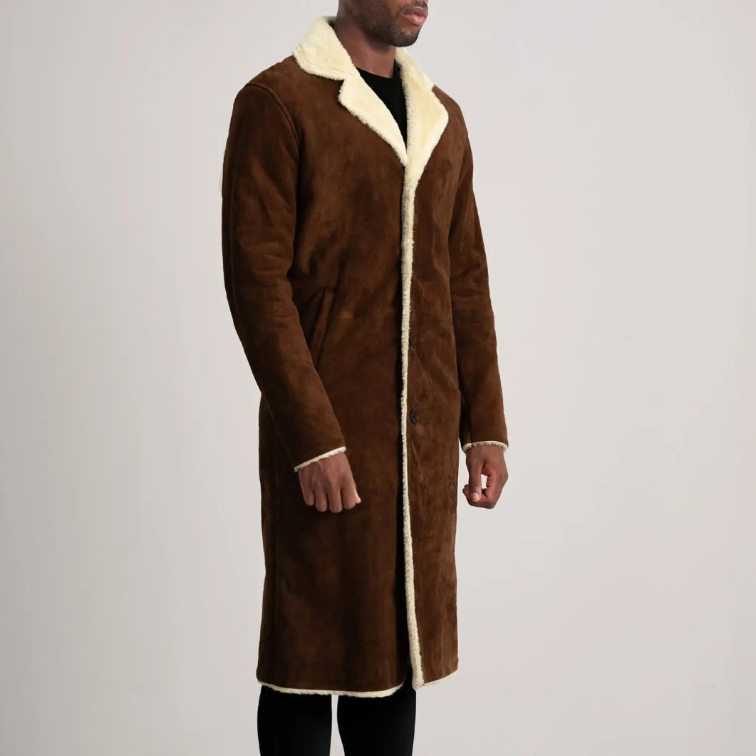 Brown Suede Shearling Coat for Men – Kolby Long Winter Outerwear