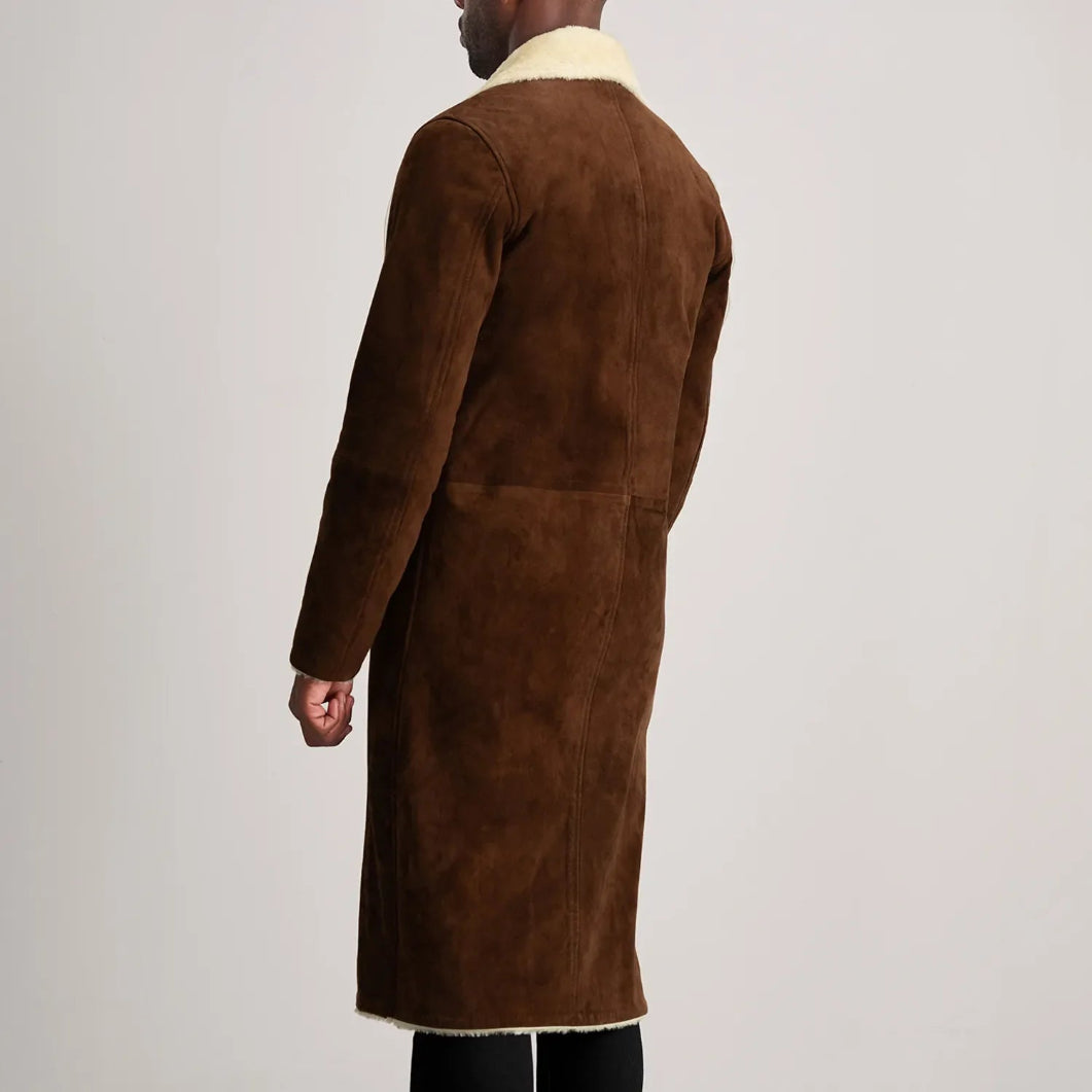 Brown Suede Shearling Coat for Men – Kolby Long Winter Outerwear