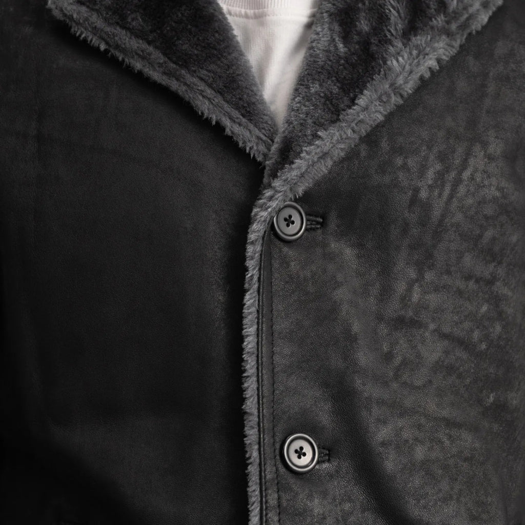 Kolby Distressed Black Shearling Coat – Men’s Real Leather Winter Outerwear