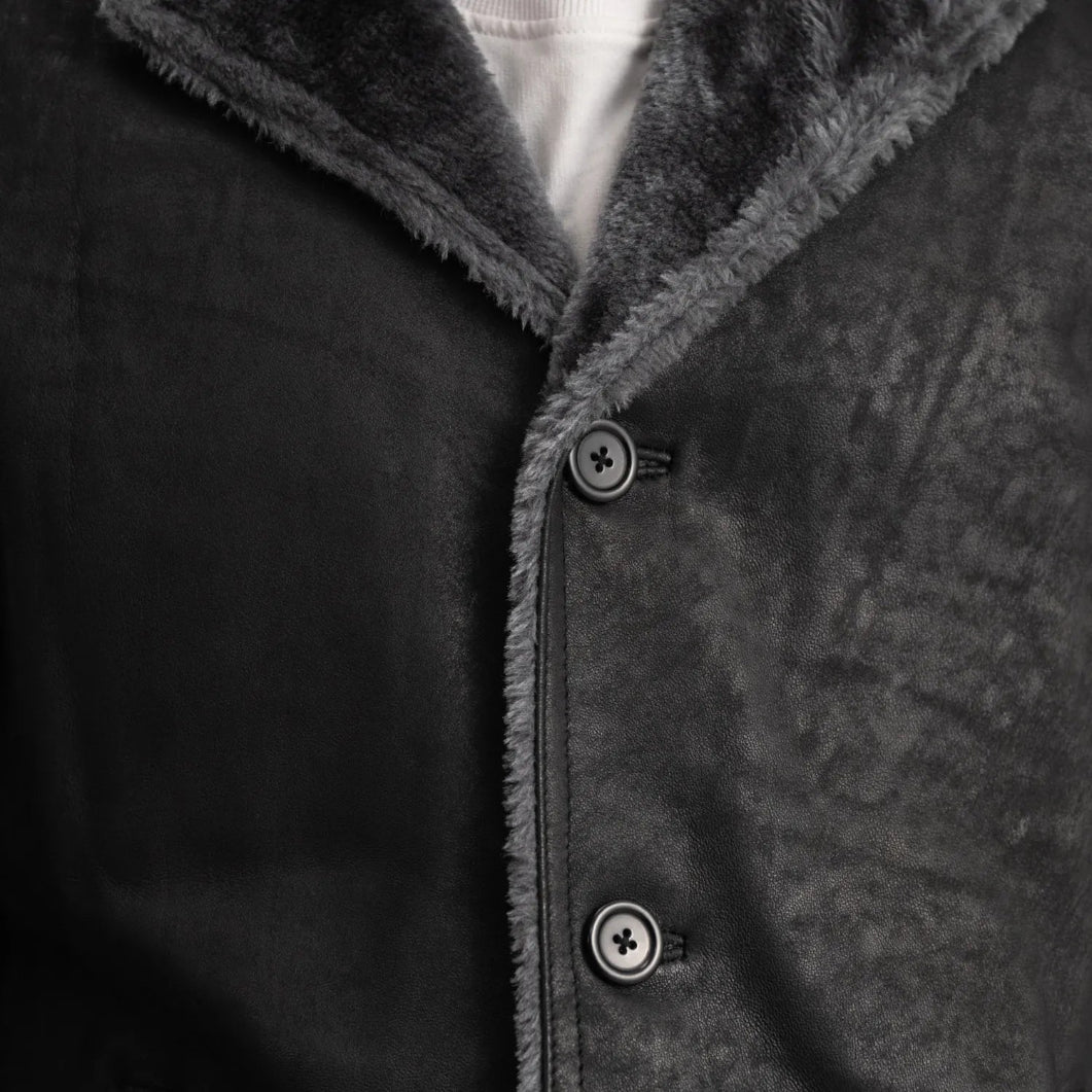 Kolby Distressed Black Shearling Coat – Men’s Real Leather Winter Outerwear