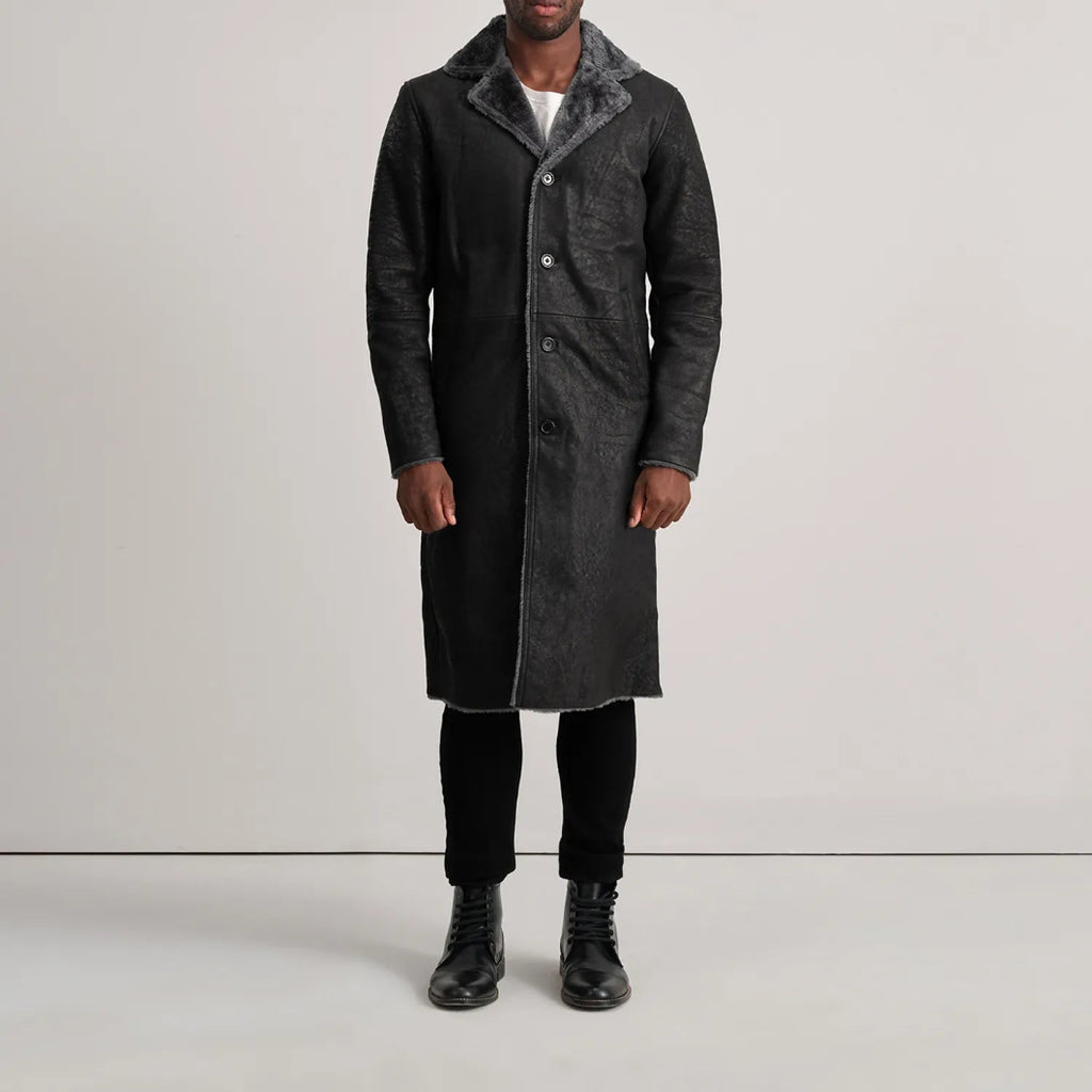 Kolby Distressed Black Shearling Coat – Men’s Real Leather Winter Outerwear