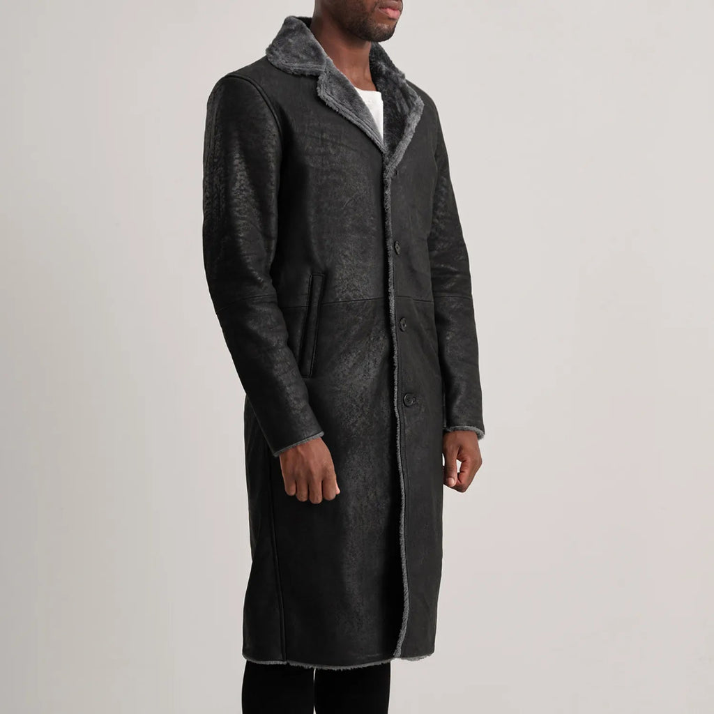 Kolby Distressed Black Shearling Coat – Men’s Real Leather Winter Outerwear