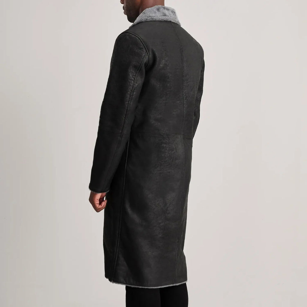 Kolby Distressed Black Shearling Coat – Men’s Real Leather Winter Outerwear