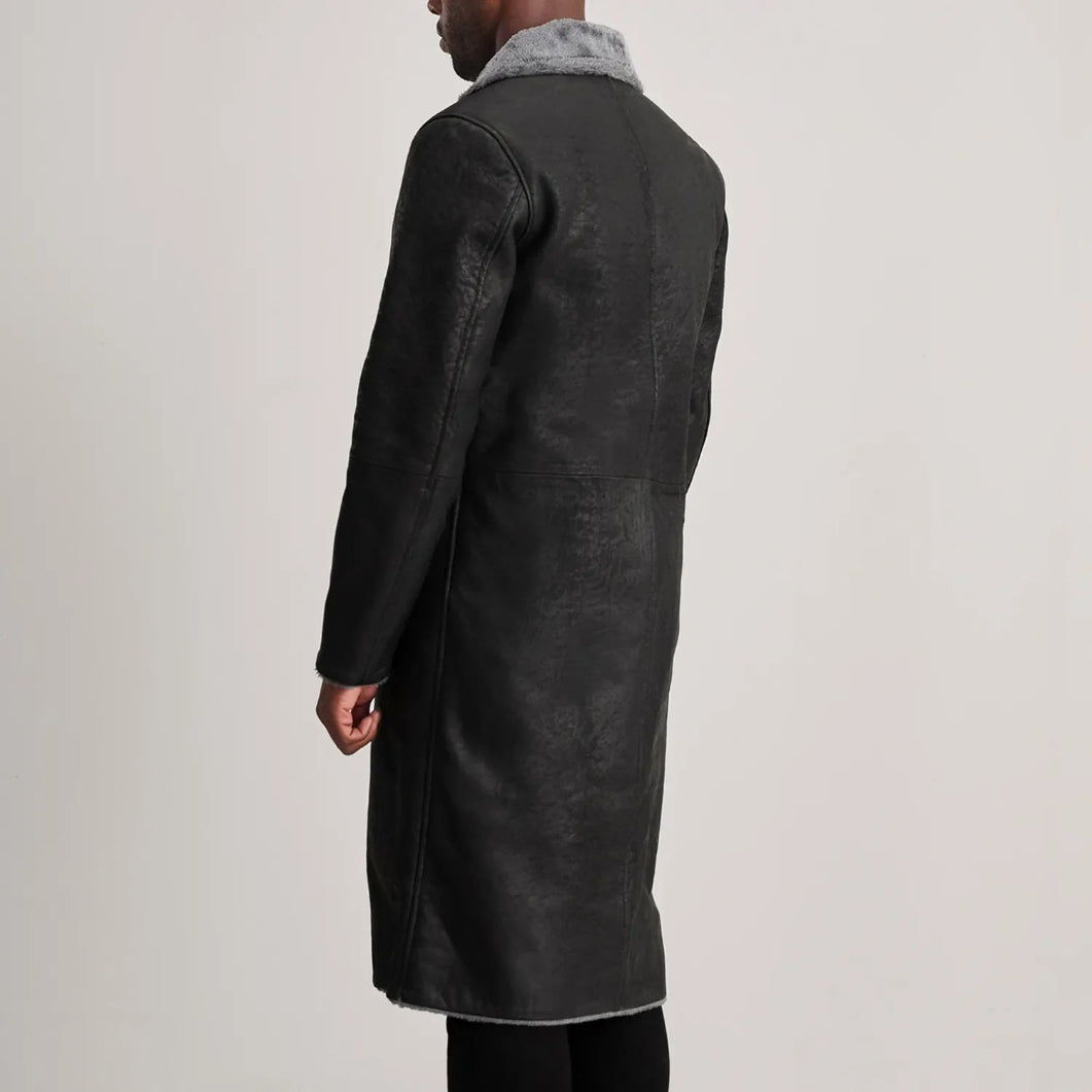 Kolby Distressed Black Shearling Coat – Men’s Real Leather Winter Outerwear