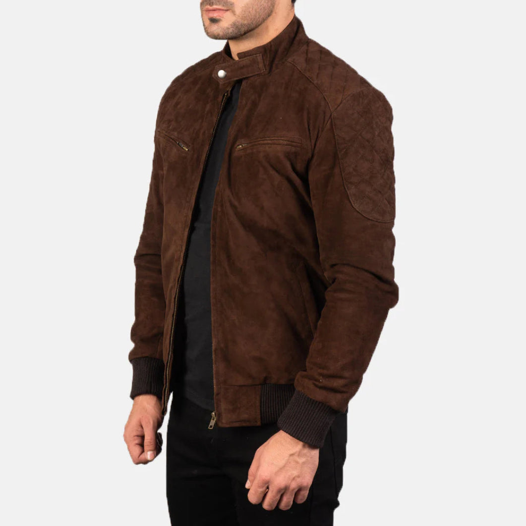 Sven Mocha Suede Leather Bomber Jacket for Men – Classic Military Style Outerwear