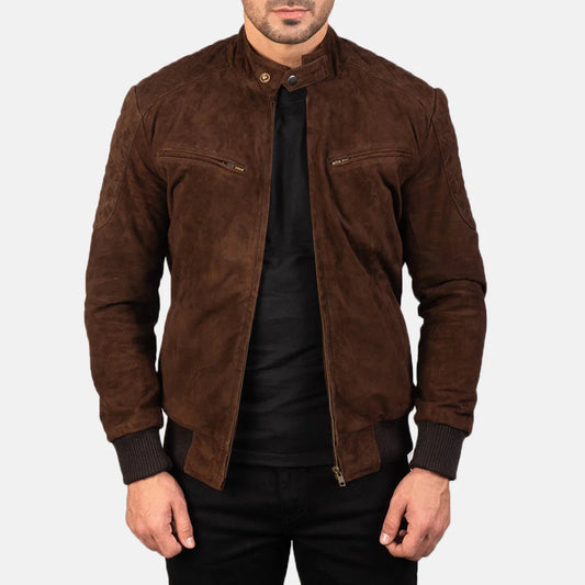 Sven Mocha Suede Leather Bomber Jacket for Men – Classic Military Style Outerwear