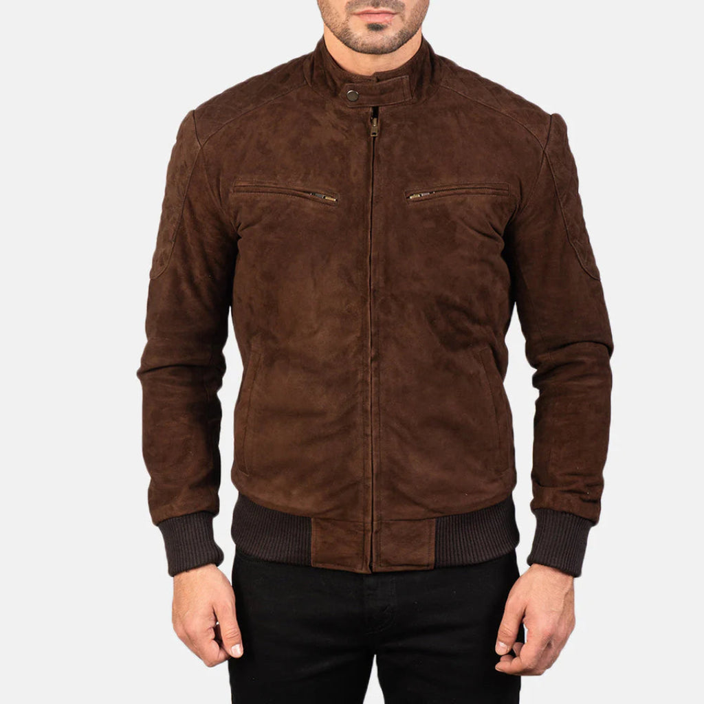 Sven Mocha Suede Leather Bomber Jacket for Men – Classic Military Style Outerwear