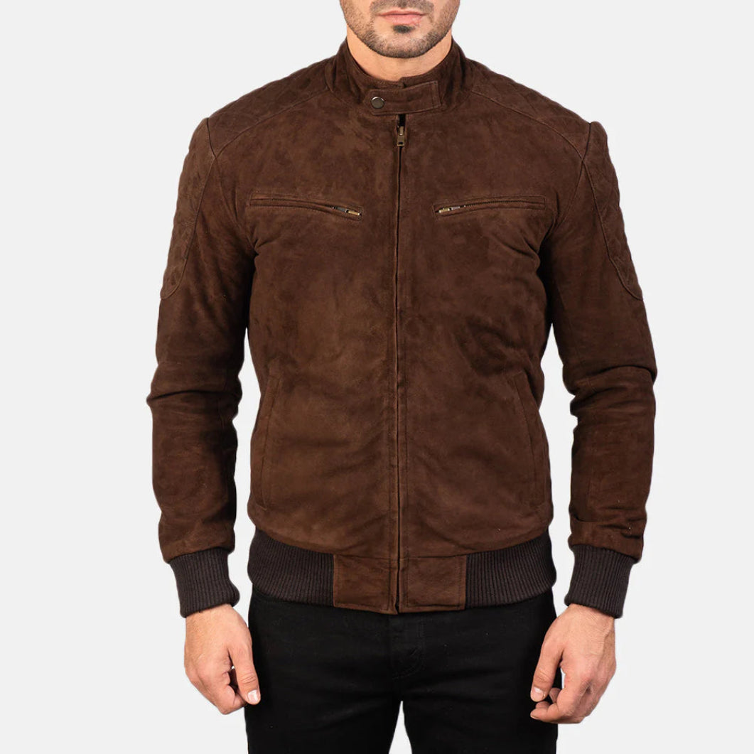 Sven Mocha Suede Leather Bomber Jacket for Men – Classic Military Style Outerwear