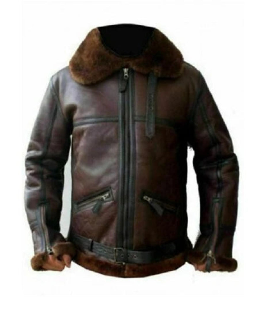 Men’s B3 RAF Bomber Jacket – Reddish Fur Sheepskin Leather Outerwear