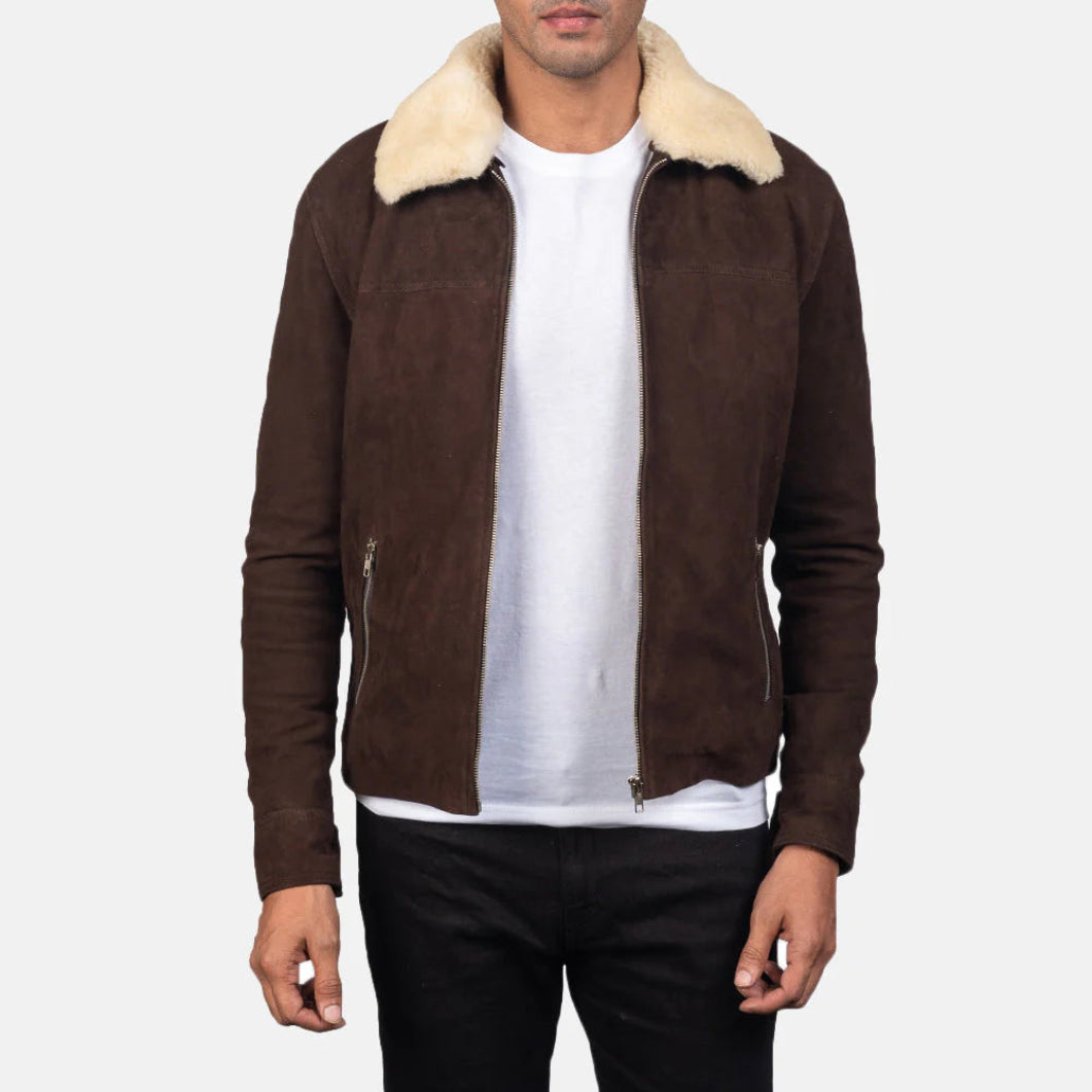 Brown Shearling Fur Jacket – Coffner Leather Men’s Winter Coat